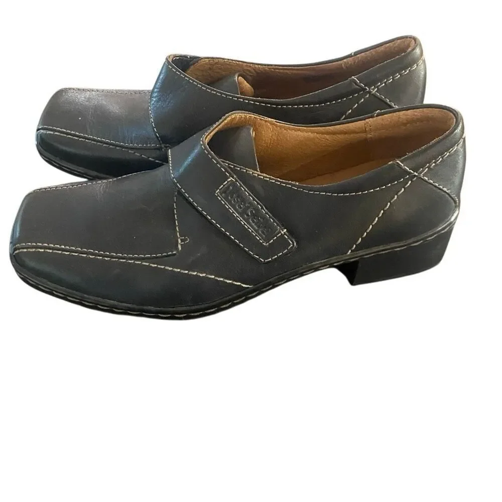 Josef Seibel Black Leather Square Toe Monk Strap Block Heel Comfort size 37 = 7